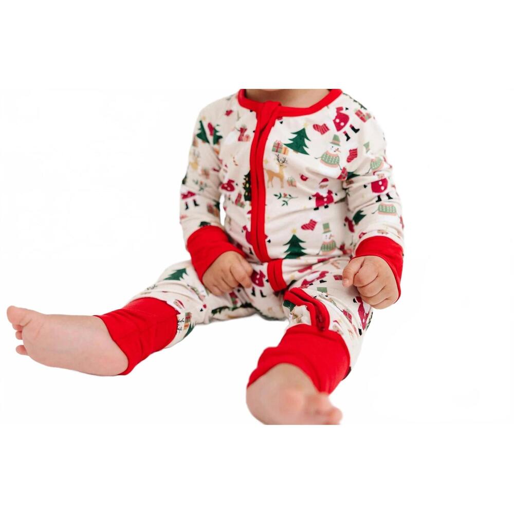 NEW EMERSON AND FRIENDS cozy christmas bamboo convertible baby pajama in red mul